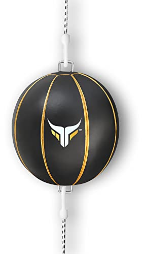 Mytra Fusion Double End Speed Ball – Geschwindigkeitstasche aus echtem Leder MMA Training Punching Boxing Speed ​Ball (Schwarz/Gold)