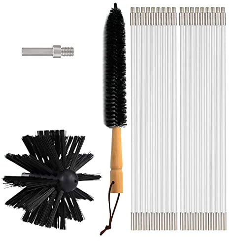 0℃ Outdoor Cepillo de Limpieza de Chimenea, Kit Deshollinador para Chimenea/Secadora, Accesorio de Herramienta de Limpieza de Nailon para Chimenea/Ventilación de Secadora,9 Rods + 1 Brush Head