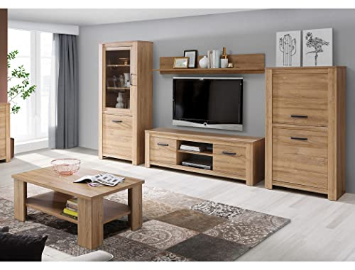expendio Wohnzimmer Hauke 31 Alteiche 5-teilig Vitrine Lowboard Wandregal Wohnzimmerschrank Couchtisch Wohnwand