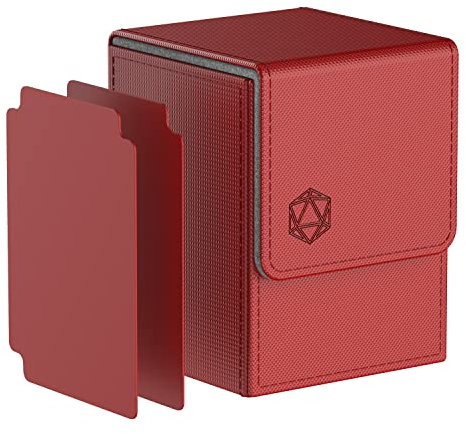 Pulchra Scatola Box Porta Carte Capacità fino a 100+ carte, con 2 Piastra di Partizione, Magnetic Flip Deck Box - Dadi Design (Rosso)