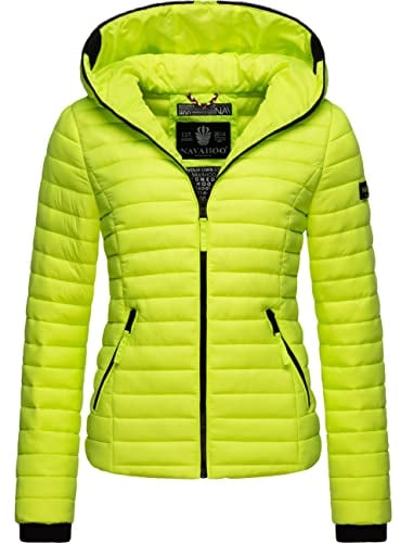 Navahoo Damen Damen leichte Übergangsjacke Steppjacke mit Kapuze Kimuk Neon Green Gr. M