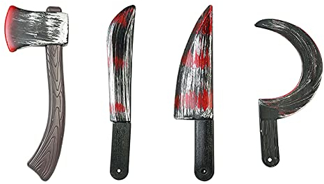 4Pc Plastic Bloody Props Weapon Knife Ax Cleaver Sickle Role-Playing Horror Toy DIY