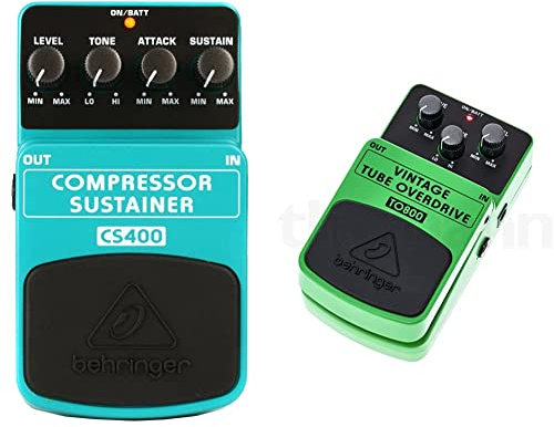 Behringer COMPRESSOR/SUSTAINER CS400 Ultimate Dynamics Effects Pedal,Green & TO-800 Tube Overdrive