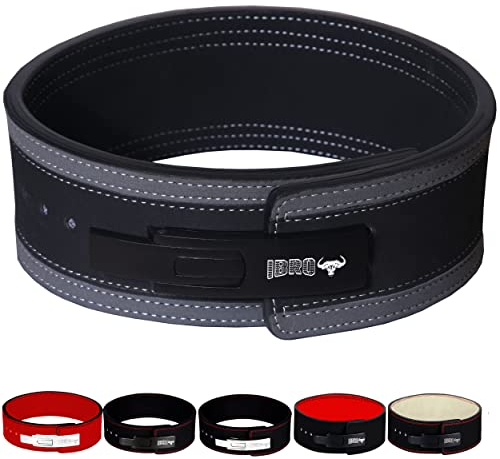IBRO Powerlifting-Gürtel mit Hebel, 13 mm, extrem strapazierfähig, echtes Leder, Kniebeugen, Kreuzheben, Bodybuilding, Gewichtheben, IPF, Powerlifting, Strongman für Herren, 13 mm, Grauschwarz, Größe