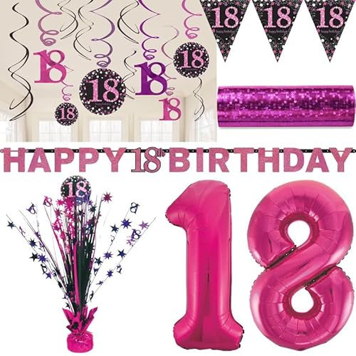 Playflip 18. Geburtstag Partyset Partyartikel Partydeko Dekoration pink schwarz Frau Deko Zahl 18