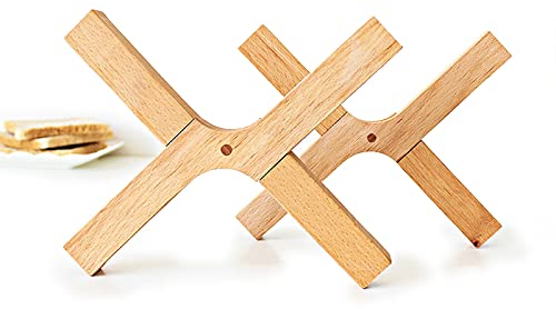2 Stück X-Form Faltbar Topfuntersetzer aus Buchenholz, Extra Dicker (1,8cm) Untersetzer Topf für Große Schwere Töpfe und Pfannen