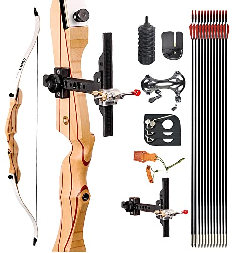 surwolf Wettkampf Recurve Bogen 48/54/66/68zoll 10~38lbs Anfänger RecurveBogen und Pfeil Set Jagd Bogen Langbogen für Bogensport Bogen Rechtehand (Pfeil und Bogen Set, 14lbs)