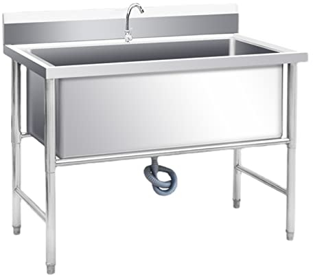 LBONG Freistehende Edelstahl Spültisch Waschtrog Verpflegung Kommerziell Spüle Für Küche Werkstatt Bauernhaus (80X60X80cm/31.4X23.6X31.4in)