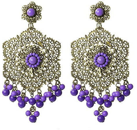 Pendiente Calado roseta con bolas (Lila)