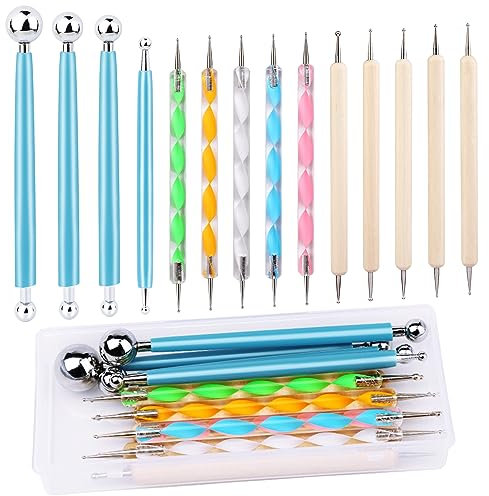 Qzma 14 Pcs Dotting Tools, Embossing Tool with Box, Paint Dotting Tool for Nail Art, Rock Painting, Pottery Clay Modeling Embossing
