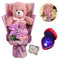 Eightown Preserved Rose Bouquet with Teddy Bear - Artificial Flowers with Pearl Necklace for Her - Love Gift for Mother's Day, Valentine's Day, Birthday (Purple)