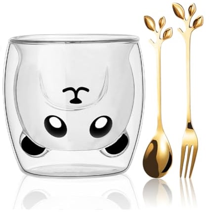 Yuragim Doppelwandige Gläser Tasse, Süße Bär Tassen Teegläser Kaffeeglaser 200ml Kaffeetasse Doppelwandig Borosilikatglas Isoliergläser Trinkgläser Kaffeetassen Geschenk für Geburtstag Frauen Mädchen