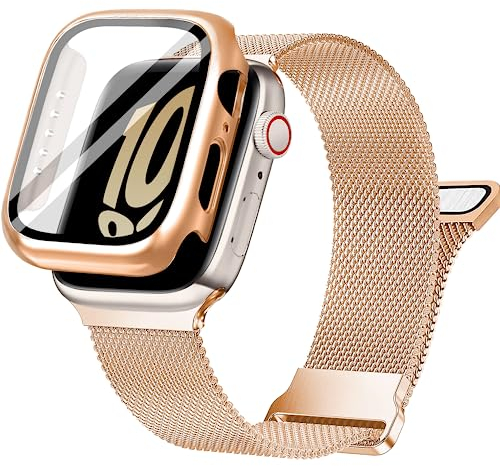 Ocaer Kompatibel mit Apple Watch Armband 40mm mit Hülle, Metall Magnetisch iWatch Armband mit Bildschirmschutz für Apple Watch SE Series 6 5 4,Edelstahl Mesh Loop (Rosegold, 40mm)