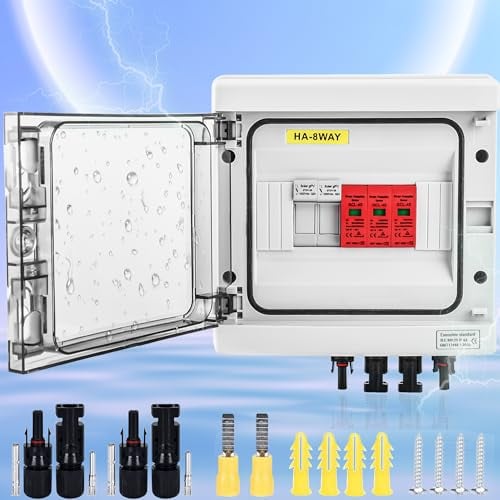 Warmfay Überspannungsschutz PV Solar Blitzschutz 1000V DC 20-40KA T2, PV Anschlusskasten 1 String 6 Module(1 In 1 Out) für PV Anlage Photovoltaik IP65 Wasserdichtes