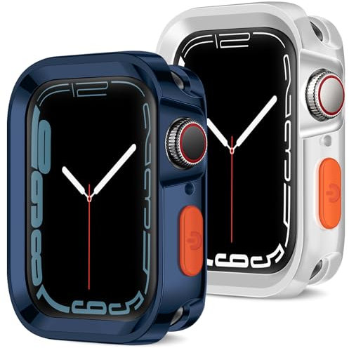 ZZDZZ Funda Rugged Compatible con Apple Watch Serie 9/8/7 41mm Serie 6/SE/5/4 40mm, 2 Piezas Flexible Suave TPU Bumper Estuche para iWatch 41mm 40mm (Azul/Claro)