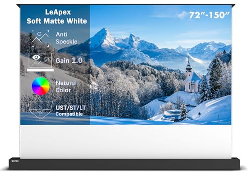 LeApex Beamer Leinwand Elektrisch 110 Zoll Soft Matte White | Anti-Speckle Oberfläche | Bodenstehend | Für dunkle Räume | Kompatibel mit allen Projektoren