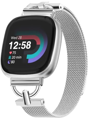 HAYONLIY Metal Bracelet Compatible with Fitbit Versa 4 Wristband, Versa 3 Wristbands, Adjustable Replacement Wrist band for Women Dressy