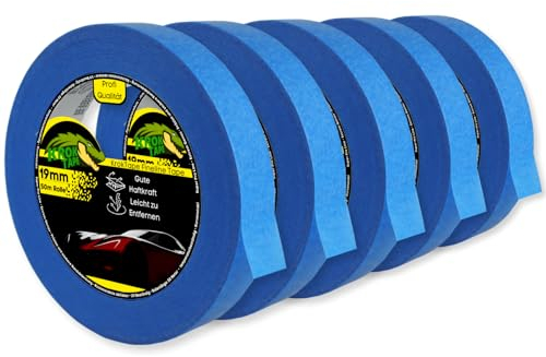 Magnet-Kauf KrokTape 5 x Goldband Abklebeband Lackierband 19mm x 50m Malerklebeband Abdeckband Maler Klebeband zum Streichen Lackieren Malerband Abklebeband Blau