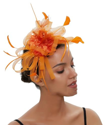 Haarreif für Damen, Fascinator, Bankett, Feder-Kopfschmuck, Hochzeit, Party, Braut, Tiara, Orange