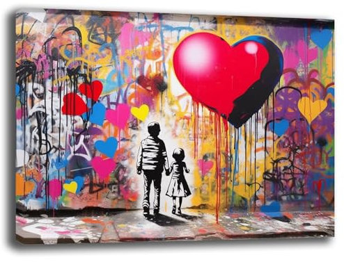 Printerland Tableau moderne cœur enfants Banksy Street Art peintures modernes salon mural XXL grande impression sur toile décoration murale décoration murale décoration de chambre à coucher cuisine
