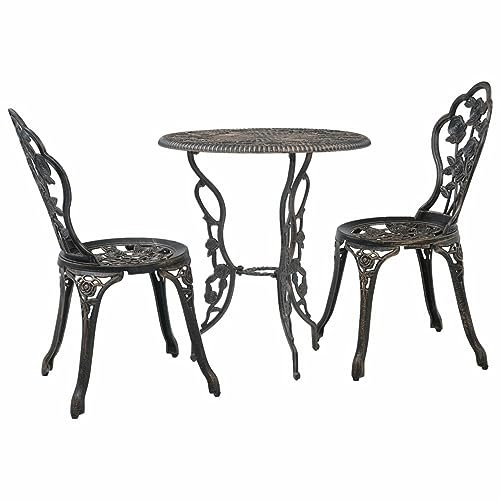 LAPOOH 3-TLG. Bistro-Set, Bistrotisch Mit 2 Stühlen, Gartenset Tisch Und Stühle, Balkontisch Klein, Bistroset, Aluminiumguss