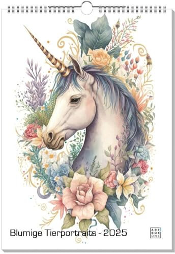 artboxONE Kalender 2026 Blumige Tierportraits Wandkalender A3 2026 Tiere