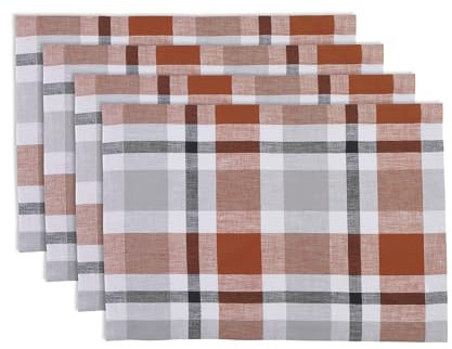 Solino Home Plaid-Tischsets, 4 Stück, 100 % reines Leinen, Zimtstoff, 35,6 x 48,3 cm, Herbstbüffelkaro