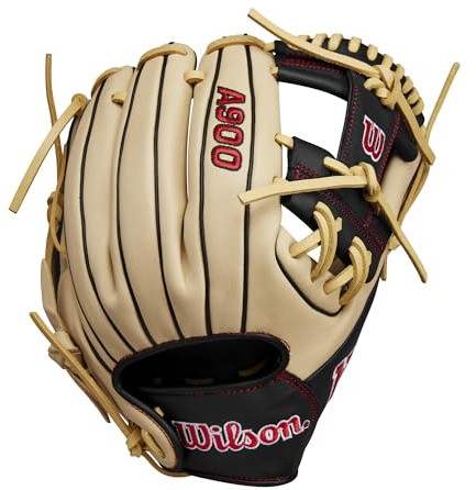 Wilson A900® PF115 Pedroia Fit™ 11.5” Infield Baseball Glove - Blonde/Black/Red, Right Hand Throw