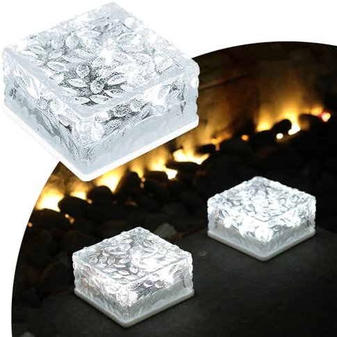 MEDOYOH 1 x kaltweißes Licht Solarleuchte aus PVC-Stein, 10 x 10 x 5 cm, Solar-Bodenleuchte, An-/Aus-Teichbeleuchtung, Outdoor-Gartendekoration