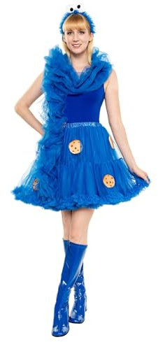 Maskworld Die Sesamstraße – Krümelmonster Keks Tutu Kostüm Set - blau - Petticoat, Stola & Haarreif - Verkleidung Karneval, Halloween, Motto-Party