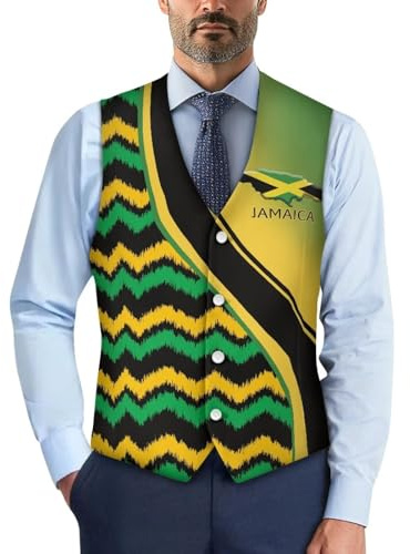POLERO Mens Suit Vest Colorful Printed Dress Vest Button V Neck Business Formal Waistcoat Vests S-4XL