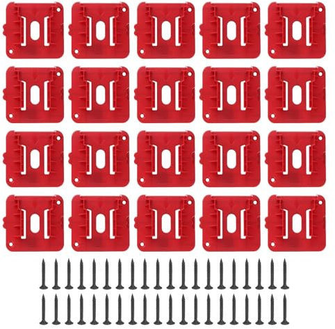 sourcing map 12pcs Battery Holder Wall Mount Tool Holder Dock Battery Storage Rack for M18 18V Battery, Red