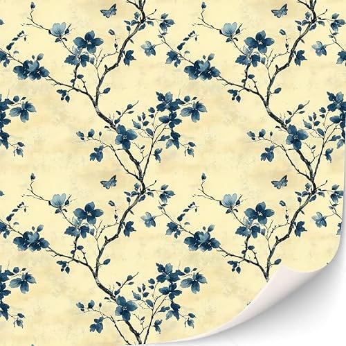 TexturKontor 3 Blatt Selbstklebende Tapeten für Puppenhäuser Maßstab 1:12 (Blaue Sepia Blumen)
