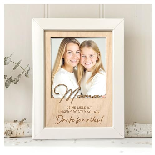 Grandora Bilderrahmen mit persönlicher Gravur für Mama - Deine Liebe ist unser größter Schatz Holzbilderrahmen Geschenk für Mama Geburtstag Weihnachten Muttertag XHG1004