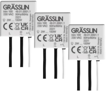 Grässlin 49.01.0001.1 trim 100 UP-Dimmer 3-für-2-Bundle LED Memoryfunktion | Unterputz-Montage, 3-für-2-Bundle, 2-Draht, Taster, kein Neutralleiter, Mindesthelligkeit einstellbar, 100 % per Doppelklick