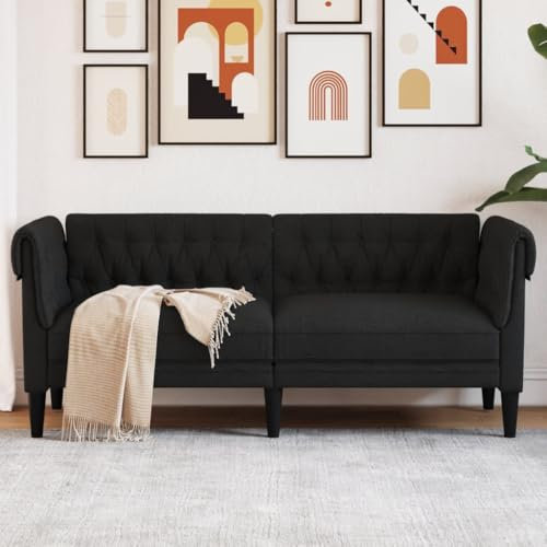 Homgoday Chesterfield-Sofa 2-Sitzer Schwarz Stoff Wohnzimmersofa Sitzsofa Sofa Couch Loungesofa Gästesofa Polstersofa Sitzmöbel für Wohnzimmer Büro