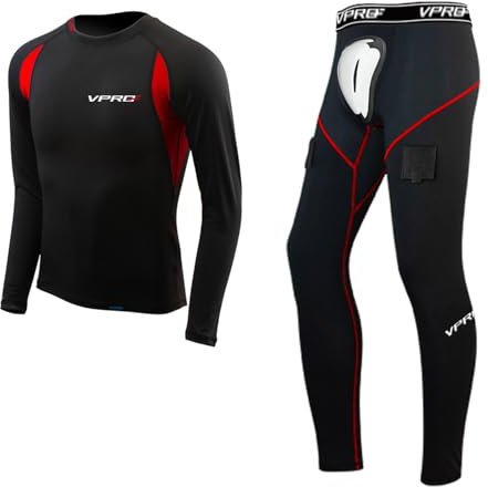 VPRO Eishockey - Schnelltrocknenanzug - langärmliges Oberteil und Hose,Erwachsene-Schnelltrockenhose Sport-Schrittschutzhose Spezial-T (Erwachsene (SR), Rot, XL)