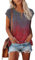 Tanmolo Damen T-Shirt Oberteile Top Sommer mit Flügelärmeln & Metallring-V-Ausschnitt Elegant Casual Shirt Bluse für Freizeit und Alltag Grau-Rot-Verschmelzung, M