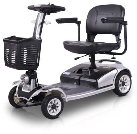 Alifero Scooter de Movilidad,Scooter Eléctrico Plegable para Movilidad Reducida, Autonomía de 35km, 4 Ruedas, Asiento Giratorio de 360° Patinete EléCtrico Para Adultos (Gris Plata)