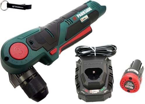 HEADNMORE® Bundle Parkside® - Trapano avvitatore angolare a batteria 12 V PWBSA 12 + portachiavi HEADNMORE® (batteria 1 x 2 Ah batteria)