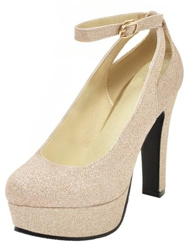 HSyc JRX Scarpe da sposa con tacco alto e tacco alto con cinturino glitter, gold, 37 EU