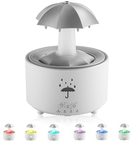 7 Color Rotating Raindrop Aromatherapy Humidifier,Humidifier for Bedroom,rain Humidifier for Bedroom,umbrella Raindrop Humidifier Colorful Light & Aroma Diffuser,Humidifier Rain Water Drip Diffuser
