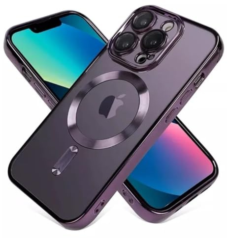 KK KENIK Case For iphone 15 Pro Max,Shockproof Luxury Magnetic Wireless Charging Case With Lens Glass,Clear Plating Silicone Soft For iphone 15 Pro Max Phone Cover (Purple)