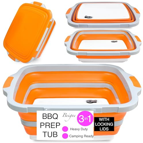 Beigne BBQ Prep Tub with Lid, Collapsible Meat Prep Tub, 16L