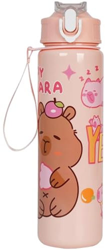 Heidouse Botella de Agua de Capybara, patrón de Animales de 750 ml Linda Botella de Agua con Paja para Actividades al Aire Libre de Gran Capacidad Termo Copa para niñas, Adolescentes, Mujeres