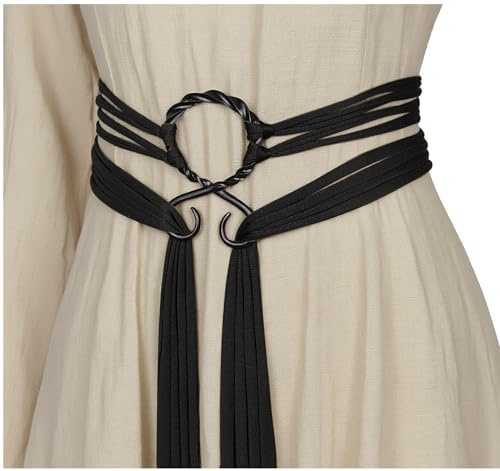 Joukavor Wikinger Troll Kreuz Gürtel nordische Hexe Seilgürtel Mittelalter Accessoires Damen, Schwarz, Einheitsgröße