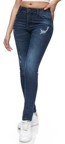 REPUBLIX Damen Destroyed Mid Waist Skinny-Fit Stretch Denim Jeans RJ-1003