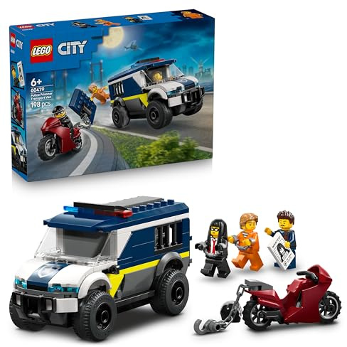 LEGO City Police Prisoner Transport Van Toy - Model Truck Kit w/Motorbike, 3 Minifigures & Removable Cell Door - Birthday Gift Idea for 6+ Year Old Boys - 60479