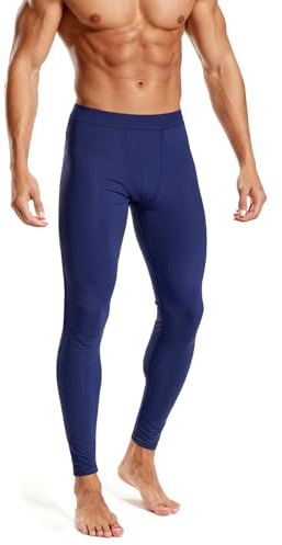 Rane Sports Men's Ice Silk Compression Pants Cool Touch Workout Leggings Quick Dry Athletic Tights Gym Running Training Fitness Navy Blue L