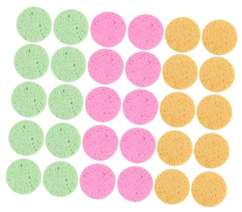 NUOBESTY 30 Stück Make Up Schwämme Gesicht Runde Gesichtsreinigungsschwämme aus Zellulose Peeling Pads für Tägliche Abschminkroutine und Hautpflege Handlich für Unterwegs